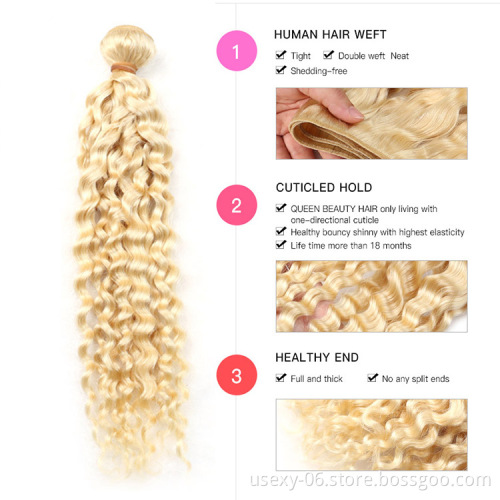 Wholesale 613 Blonde Virgin Deep Wave Hair,Honey Blonde Brazilian Human Hair Weave,Virgin Mink 613 Blonde Brazilian Hair Bundle